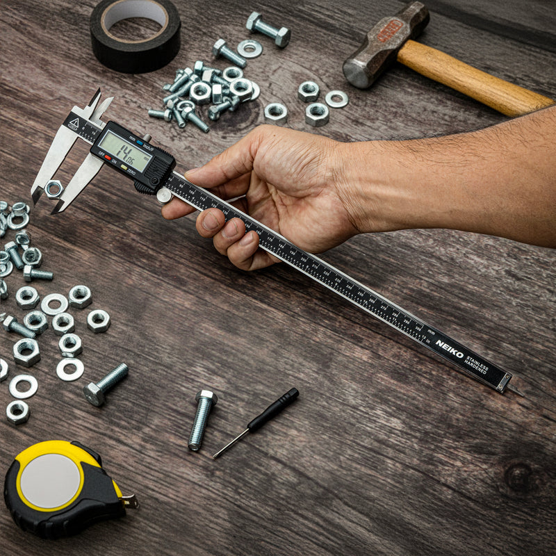 NEIKO 01409A 12” Electronic Digital Caliper | Extra Large Display | 0-12 Inches | Inch/Fractions/Millimeter Conversion | Polished Stainless Steel