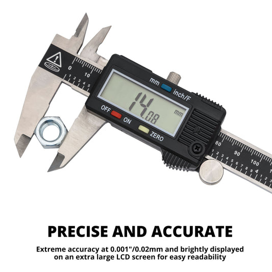 NEIKO 01407A Electronic Digital Caliper Measuring Tool, 0-6 Inches Stainless Steel Construction with Large LCD Screen Quick Change Button for Inch Fraction Millimeter Conversions, Digital Caliper Measurement Tool