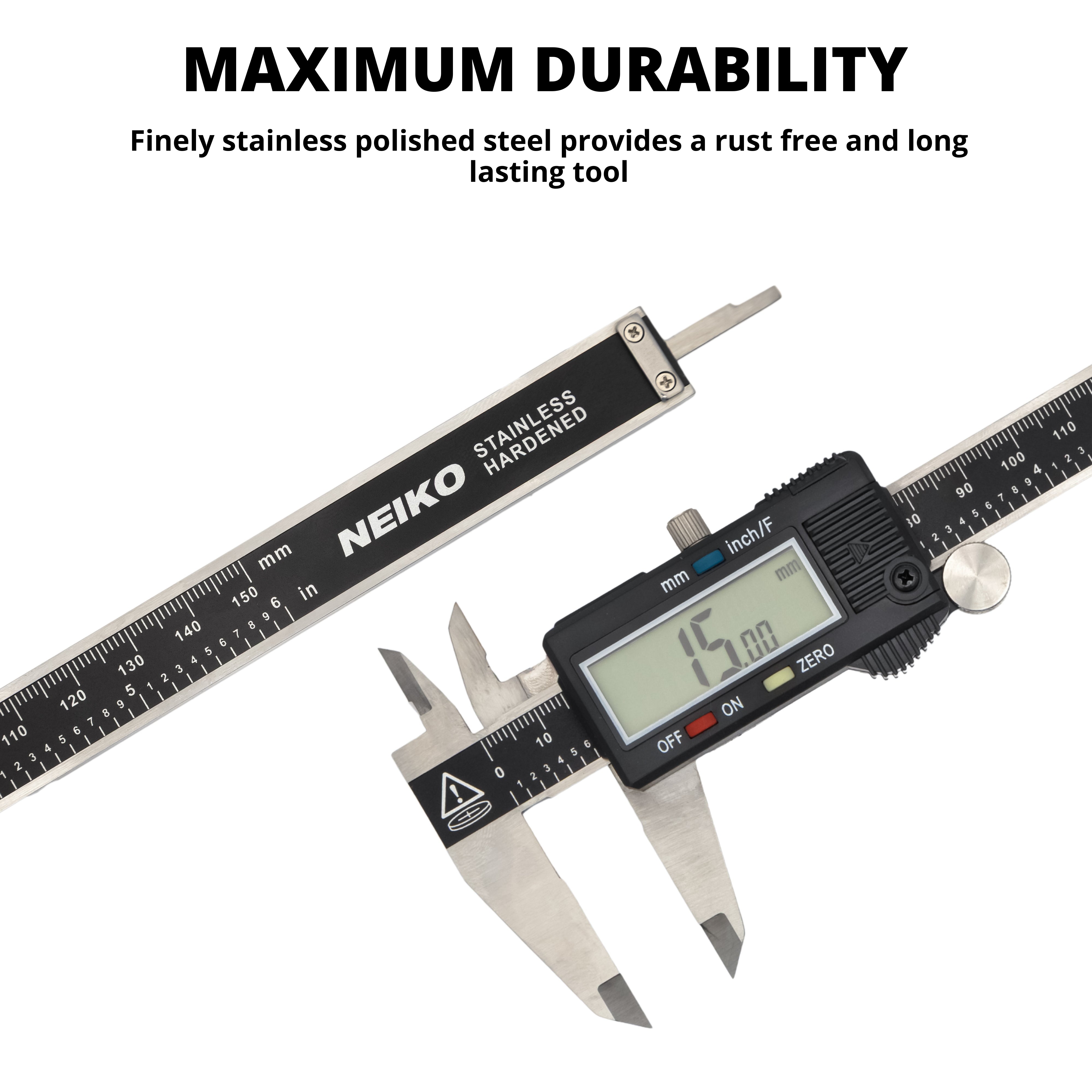 Electronic Digital Caliper Measuring Tool — 0-6" Range, Stainless Steel