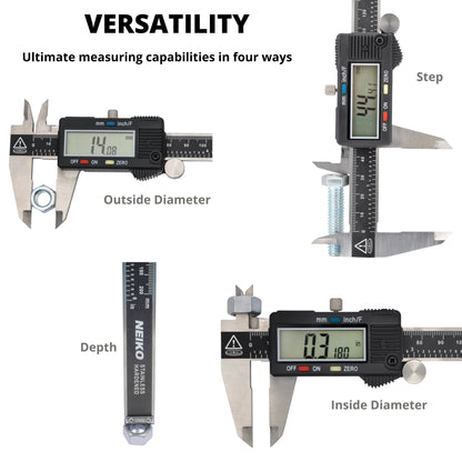 NEIKO 01407A Electronic Digital Caliper Measuring Tool, 0-6 Inches Stainless Steel Construction with Large LCD Screen Quick Change Button for Inch Fraction Millimeter Conversions, Digital Caliper Measurement Tool