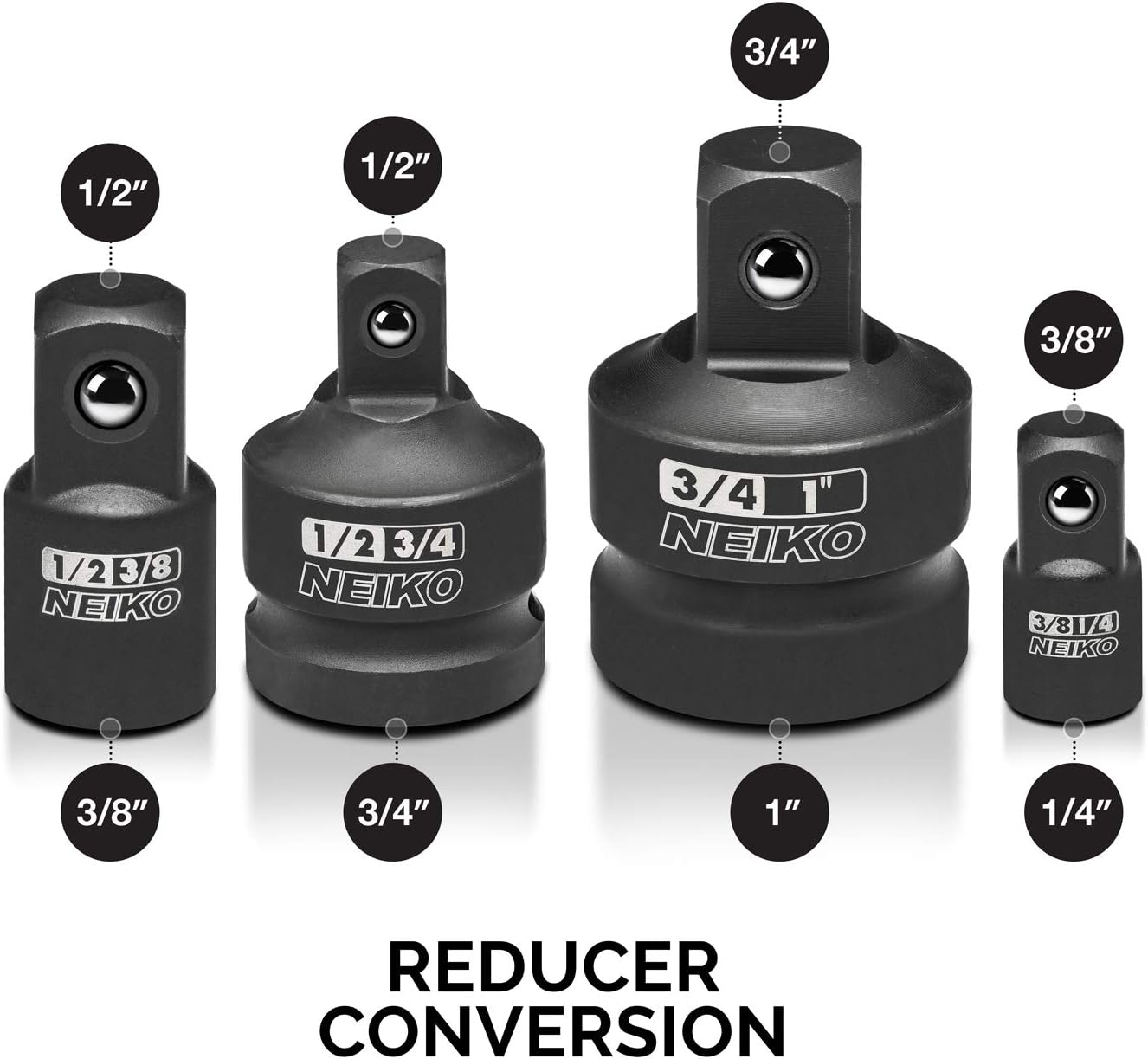 Impact Socket Adapter Set — 1/4" to 1" Drives, Cr-V Steel (8-Piece)