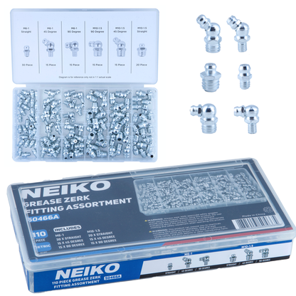 Metric Grease Fitting Assortment – M6 & M10 Zerk Fittings (110-Piece)