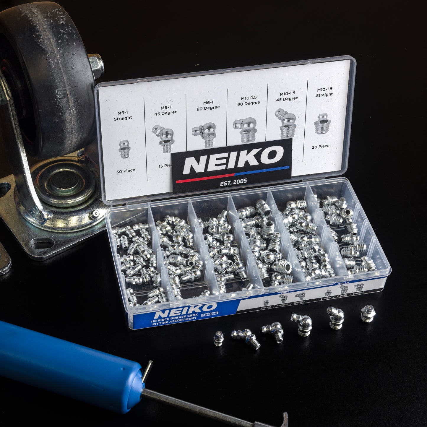 Metric Grease Fitting Assortment – M6 & M10 Zerk Fittings (110-Piece)