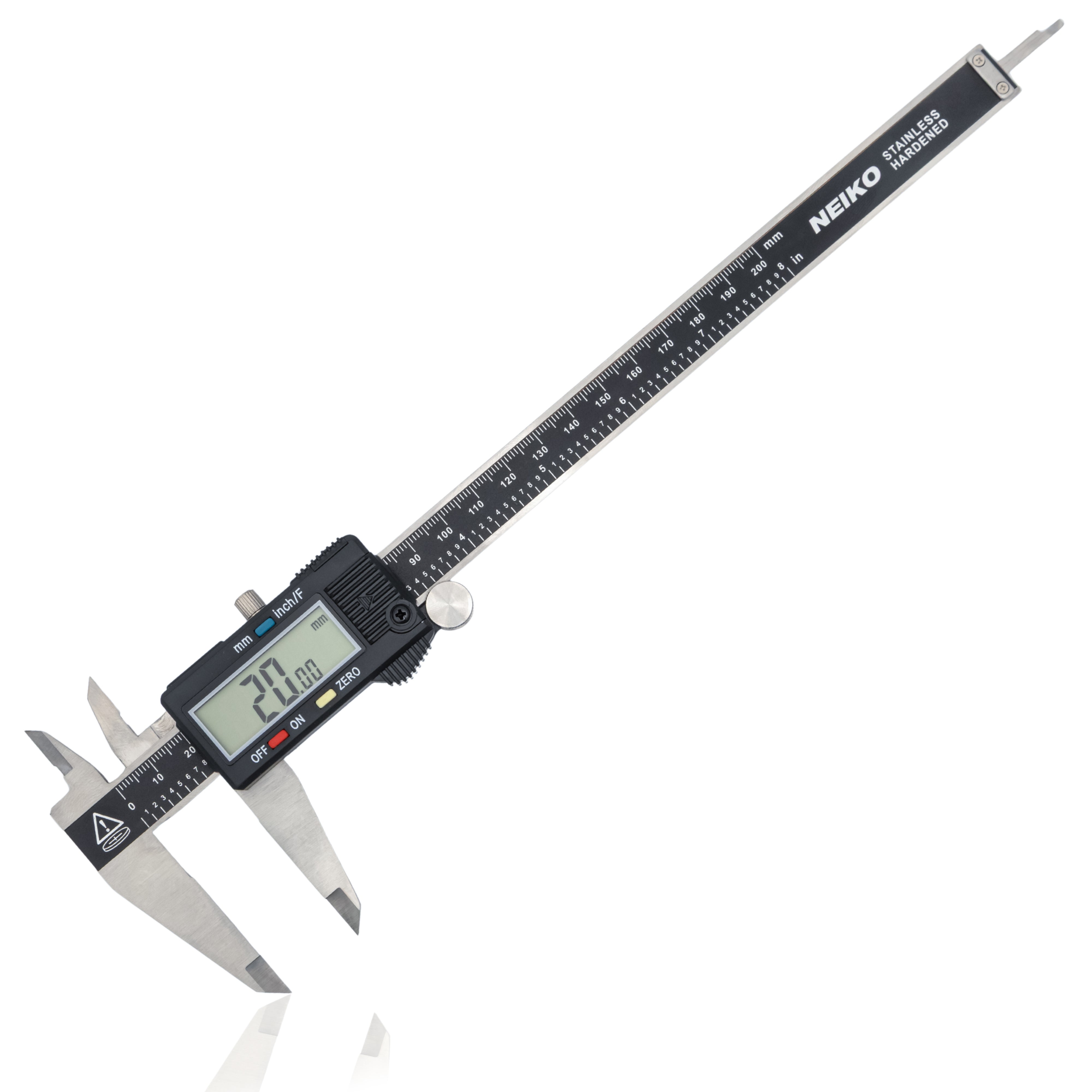 NEIKO 01408A 8” Electronic Digital Caliper Extra Large Display | 0-8 Inches | Inch/Fractions/Millimeter Conversion | Polished Stainless Steel