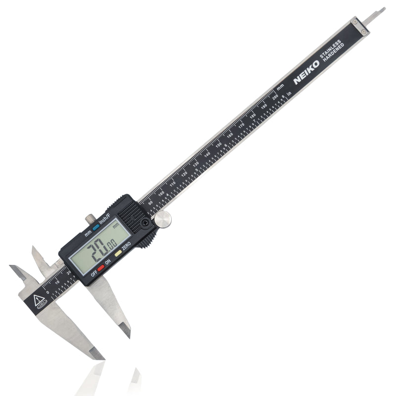 NEIKO 01408A 8” Electronic Digital Caliper Extra Large Display | 0-8 Inches | Inch/Fractions/Millimeter Conversion | Polished Stainless Steel