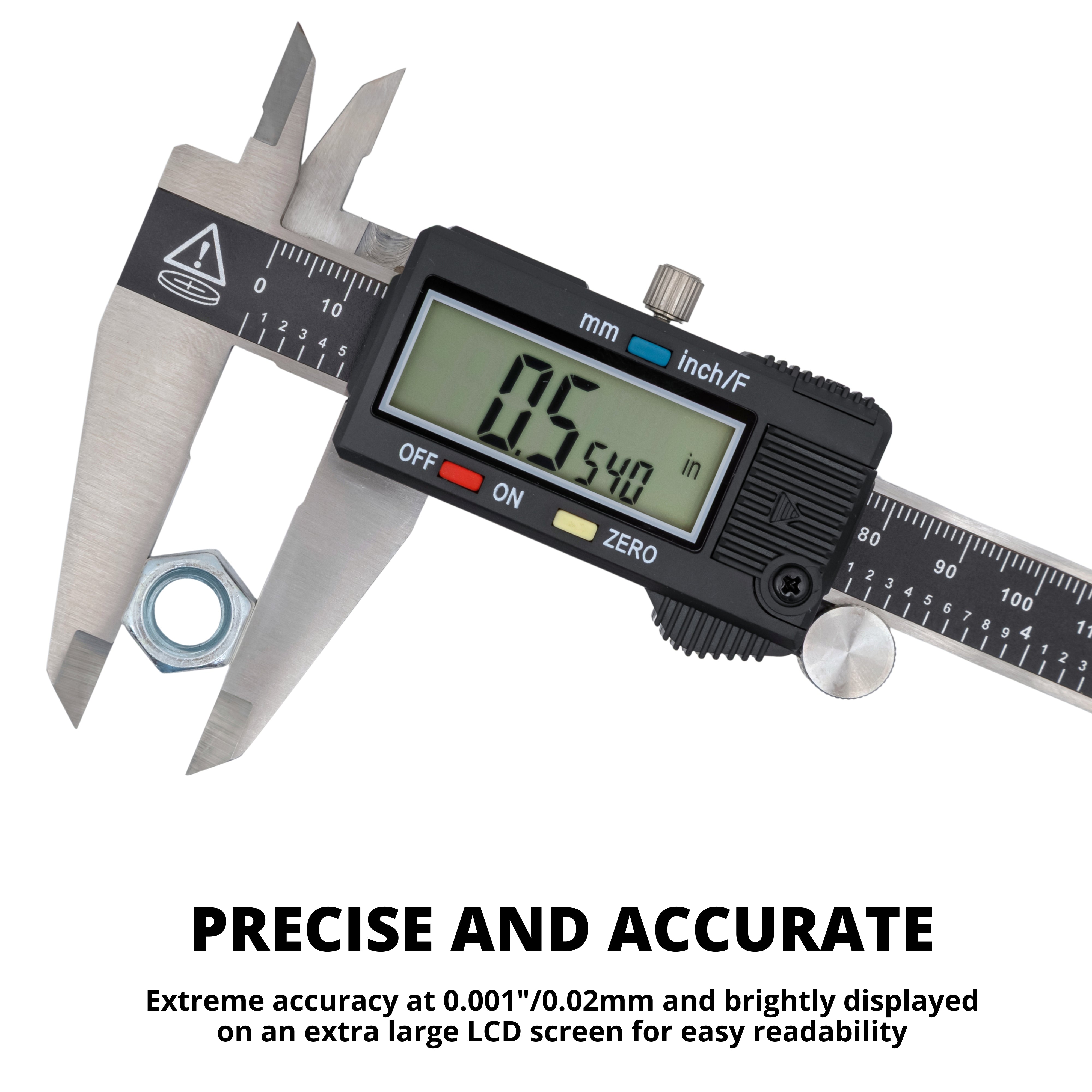 NEIKO 01408A 8” Electronic Digital Caliper Extra Large Display | 0-8 Inches | Inch/Fractions/Millimeter Conversion | Polished Stainless Steel