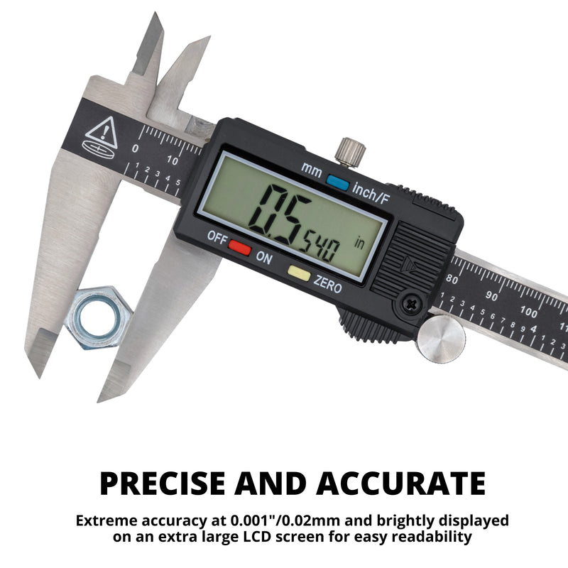NEIKO 01408A 8” Electronic Digital Caliper Extra Large Display | 0-8 Inches | Inch/Fractions/Millimeter Conversion | Polished Stainless Steel
