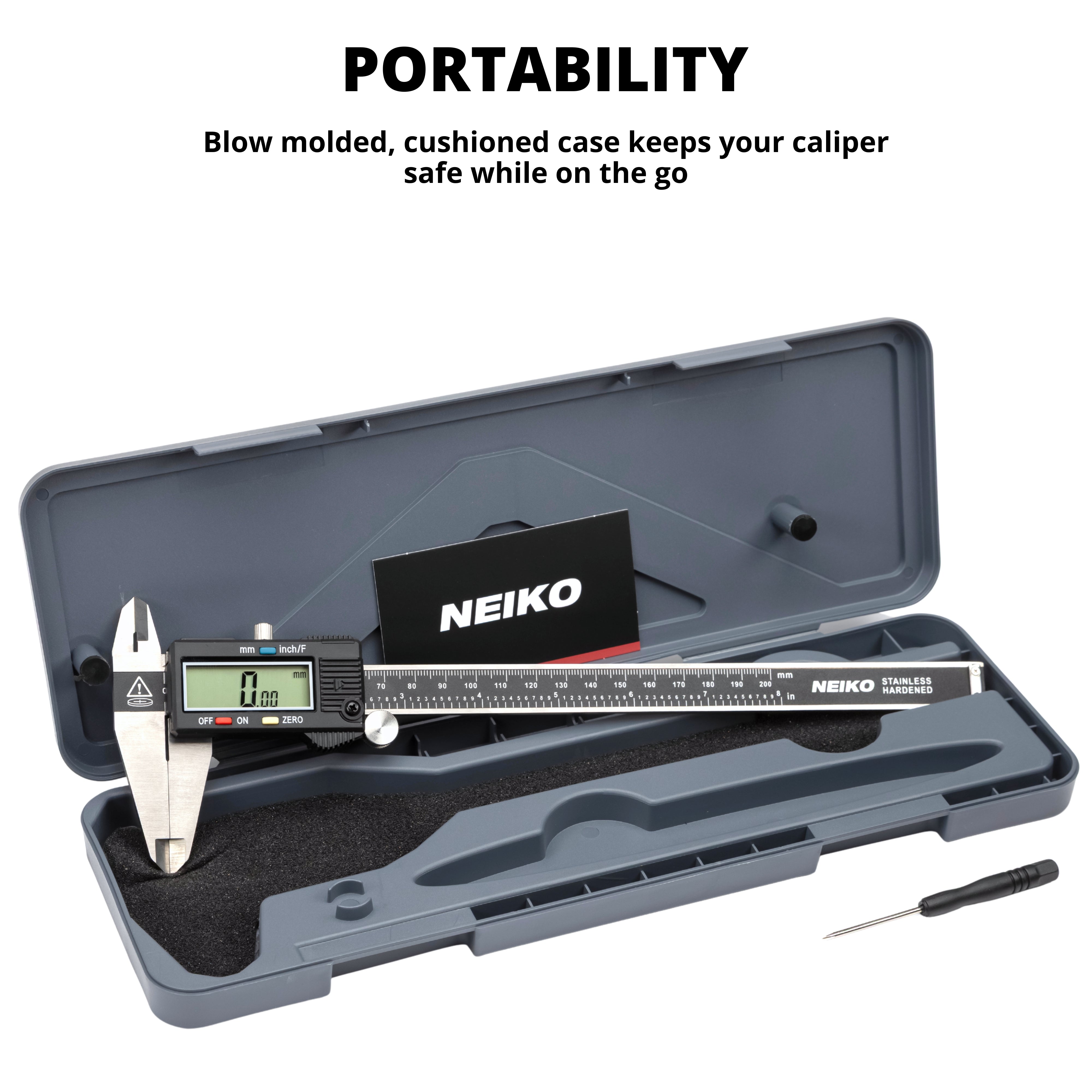 8" Electronic Digital Caliper — Stainless Steel, Extra-Large LCD, Three-Mode
