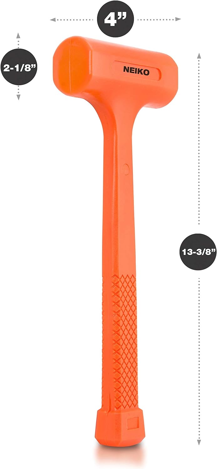 NEIKO 02847A 2 LB Dead Blow Hammer, Neon Orange | Unibody Molded | Checkered Grip | Spark and Rebound Resistant(Pack of 2,20 Count Total)