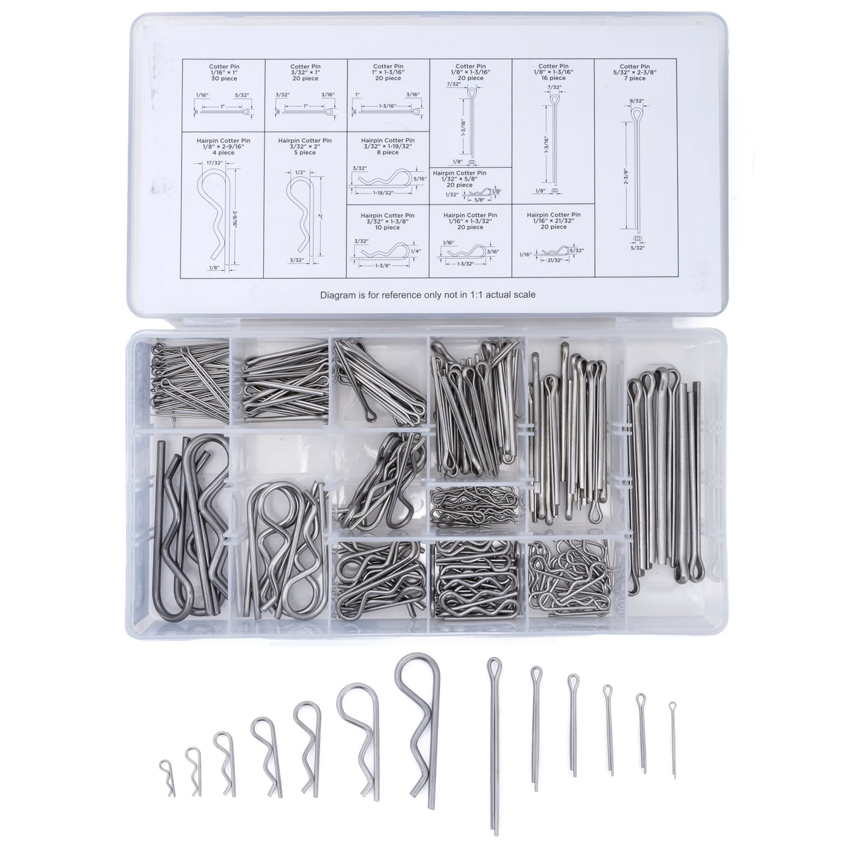 NEIKO 50459A Cotter Pin and R Clip Assortment, 200 Pc 304 Stainless Steel