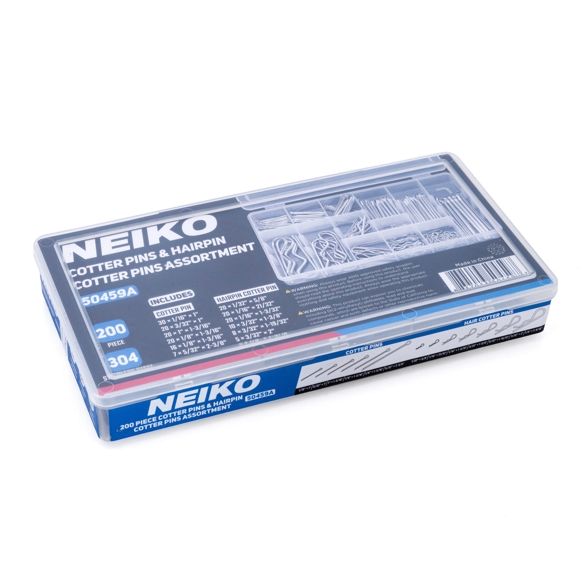 NEIKO 50459A Cotter Pin and R Clip Assortment, 200 Pc 304 Stainless Steel