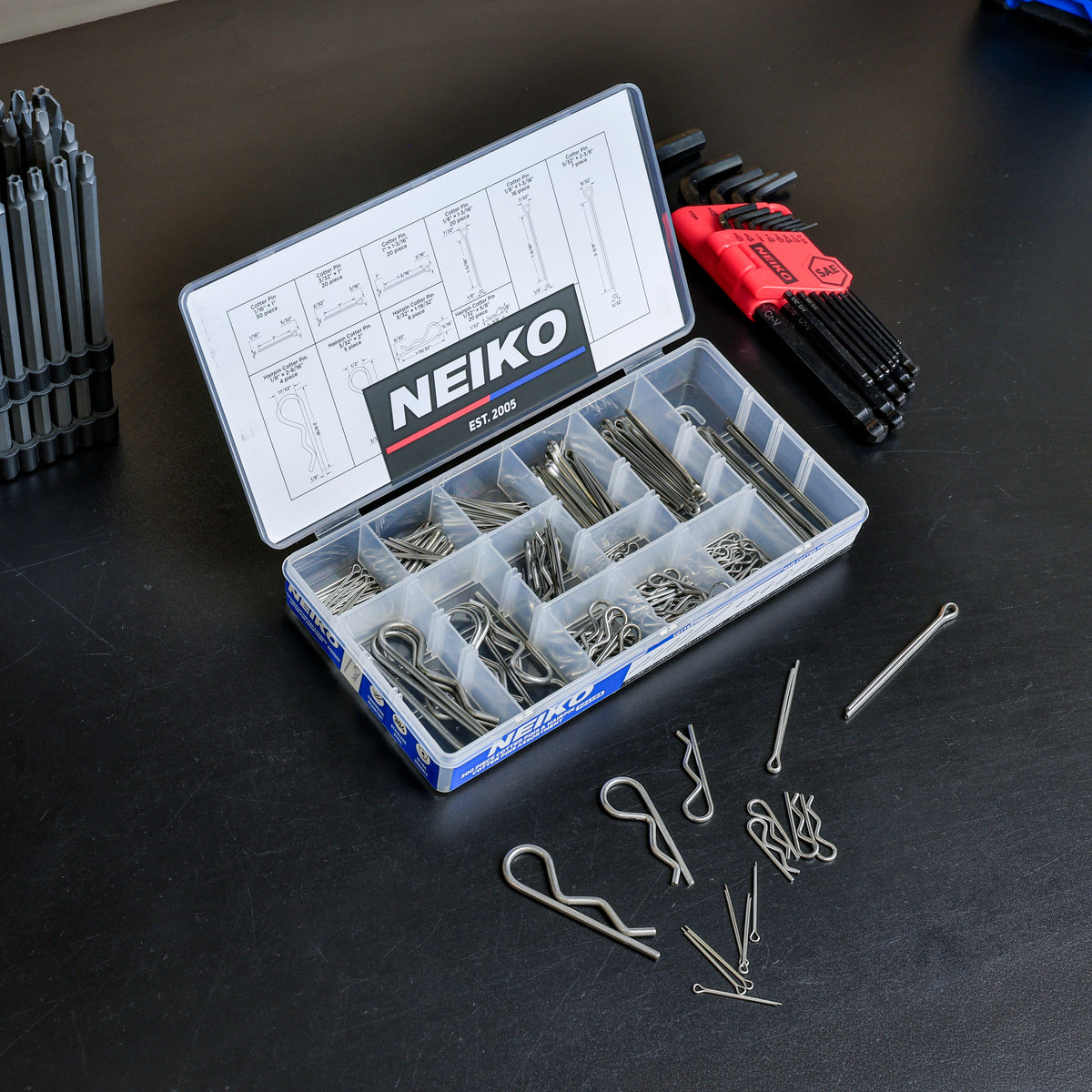 NEIKO 50459A Cotter Pin and R Clip Assortment, 200 Pc 304 Stainless Steel