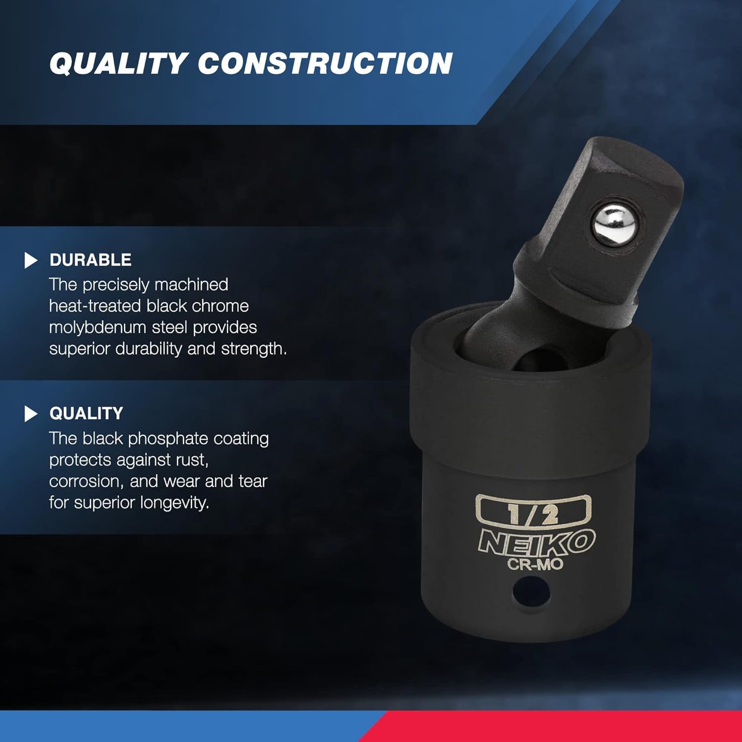 1/2” Drive Universal Joint Swivel Socket Adapter, Cr-Mo Impact Grade