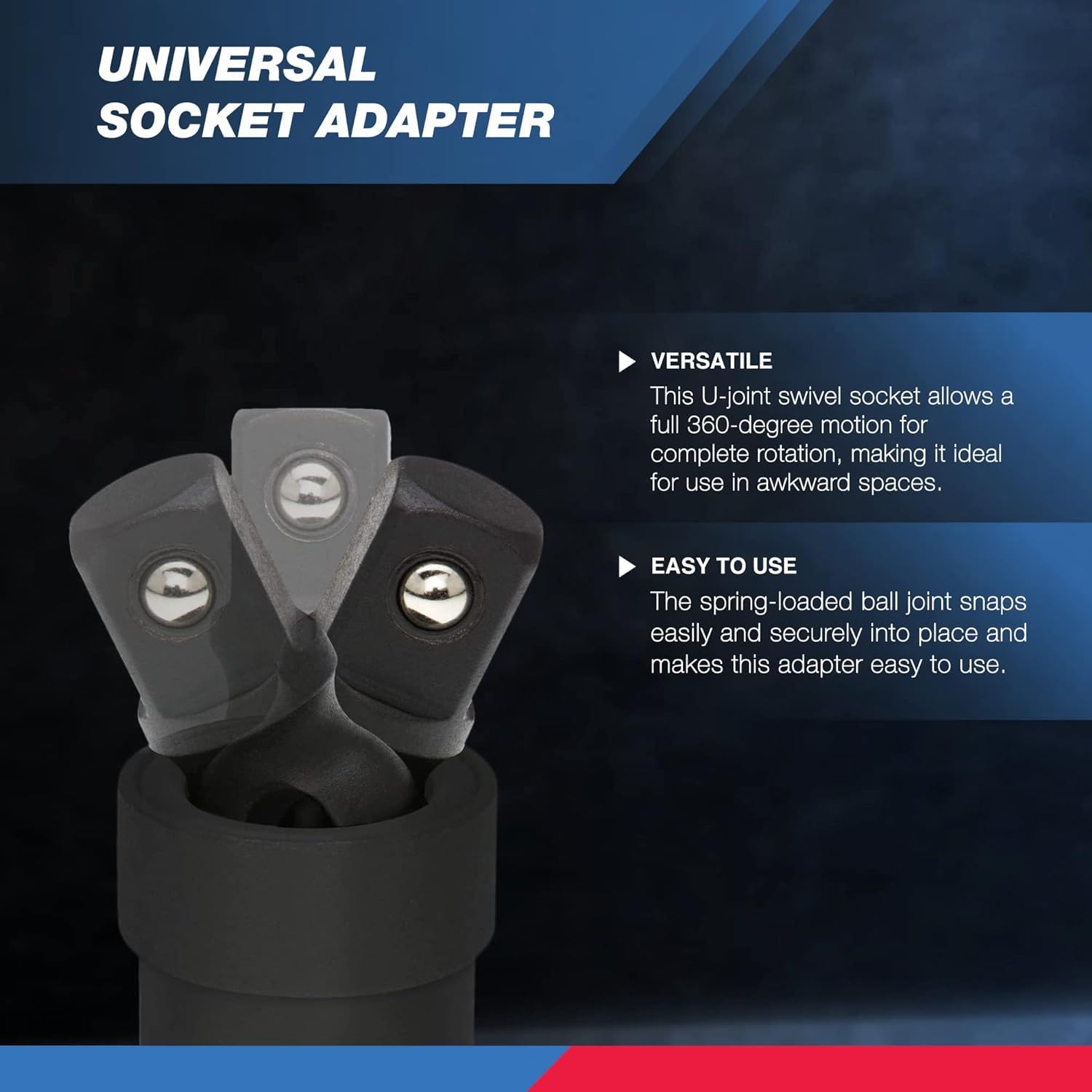 1/2” Drive Universal Joint Swivel Socket Adapter, Cr-Mo Impact Grade