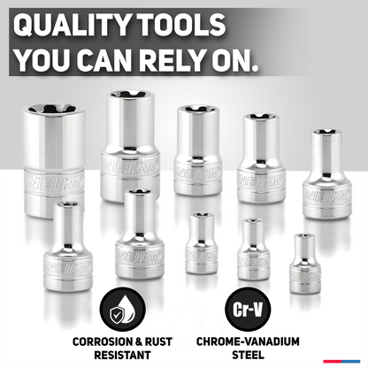 NEIKO 02473A External Torx Plus Socket Set,10 Piece | 1/4-Inch EP6 - EP8, 3/8-Inch EP10 - EP16, 1/2-Inch Square Drive EP18 and EP24 | CR-V Steel