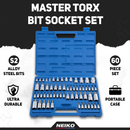 NEIKO 10083A Master Torx Bit Socket and External Torx Socket Set, S2 and CrV Steel, Supreme Torque Output Complete Kit, 60 Pieces