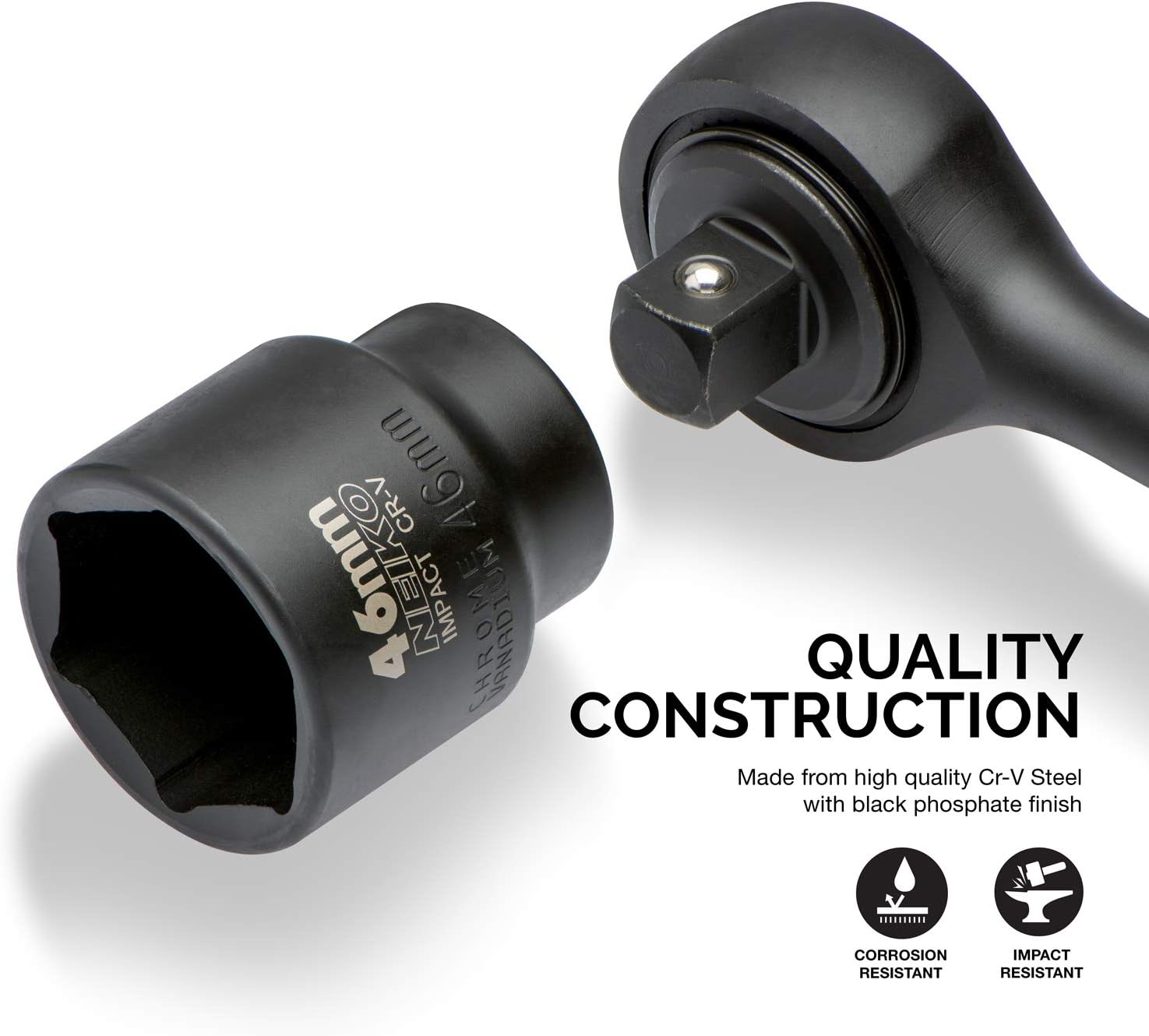 NEIKO 02499A 3/4-Inch-Drive Jumbo Master Impact Socket Set, SAE and Metric Shallow-Socket Tool Set, SAE 7/8" to 2" and Metric 26 to 38 mm, 27 Pieces