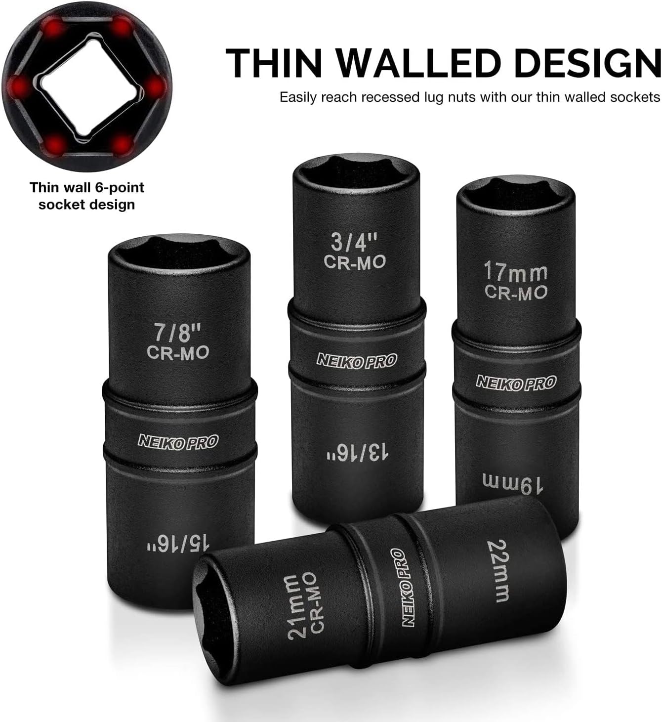 1/2"-Drive Impact Socket Set, Flip Socket Set, Chrome Moly Steel, Includes 3" Bar Extension (5-Piece)