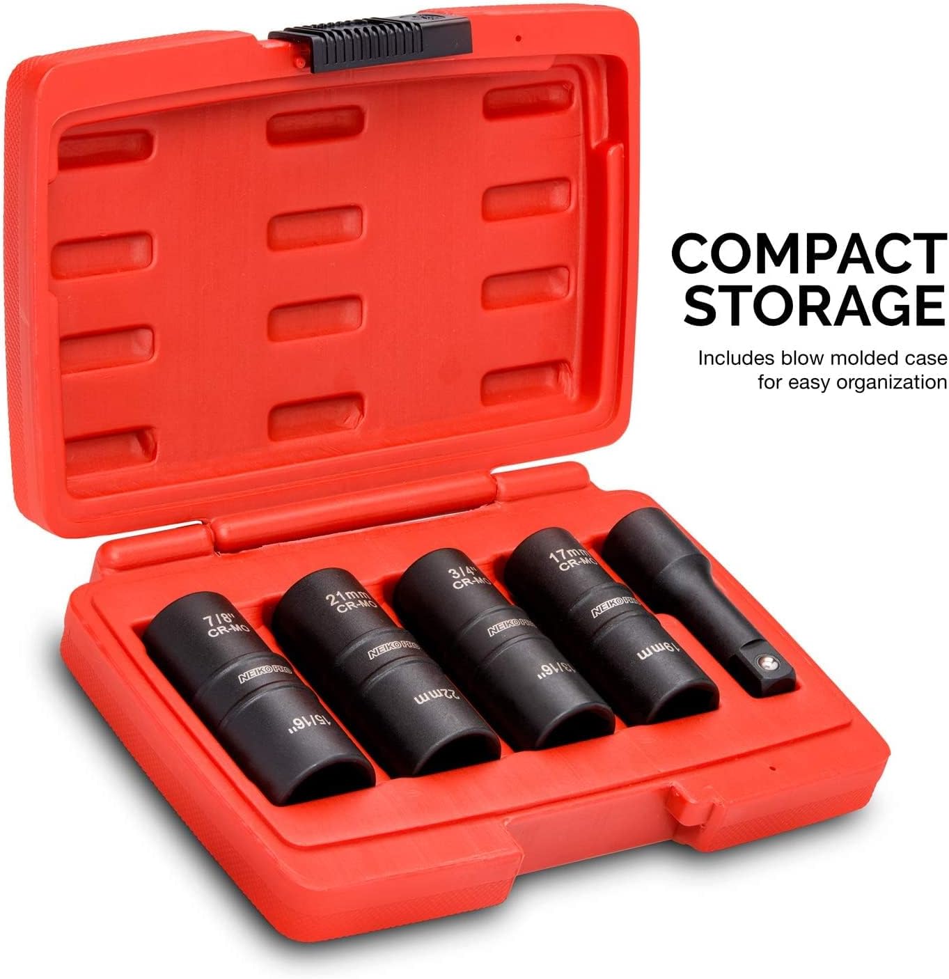 NEIKO 02282B 1/2-Inch-Drive Impact Socket Set, Flip Socket Set