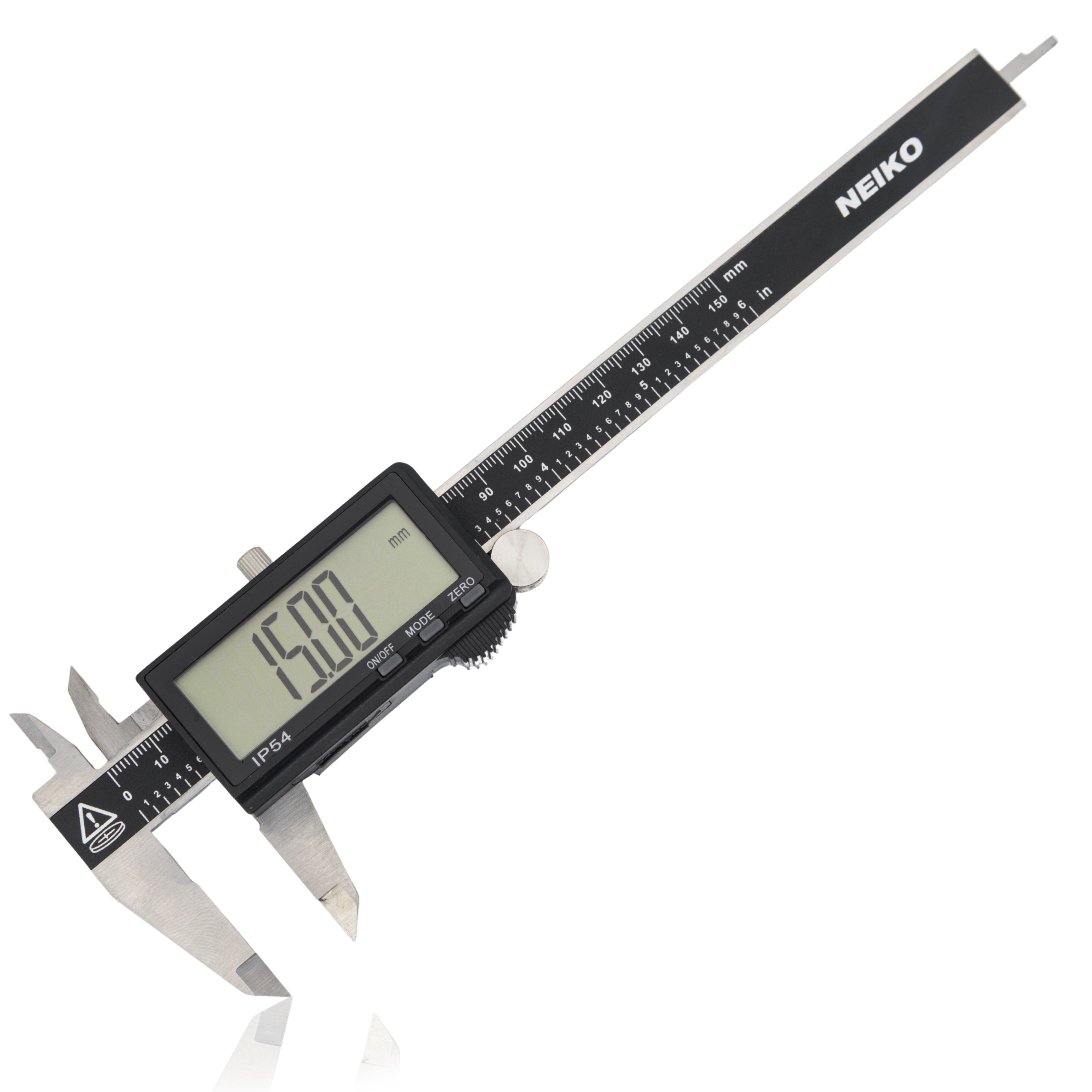 NEIKO 01401A 6-Inch Electronic Digital Caliper, Stainless Steel, Extra Large LCD Screen, Measurement Conversions for Inches, Millimeters, and Fractions