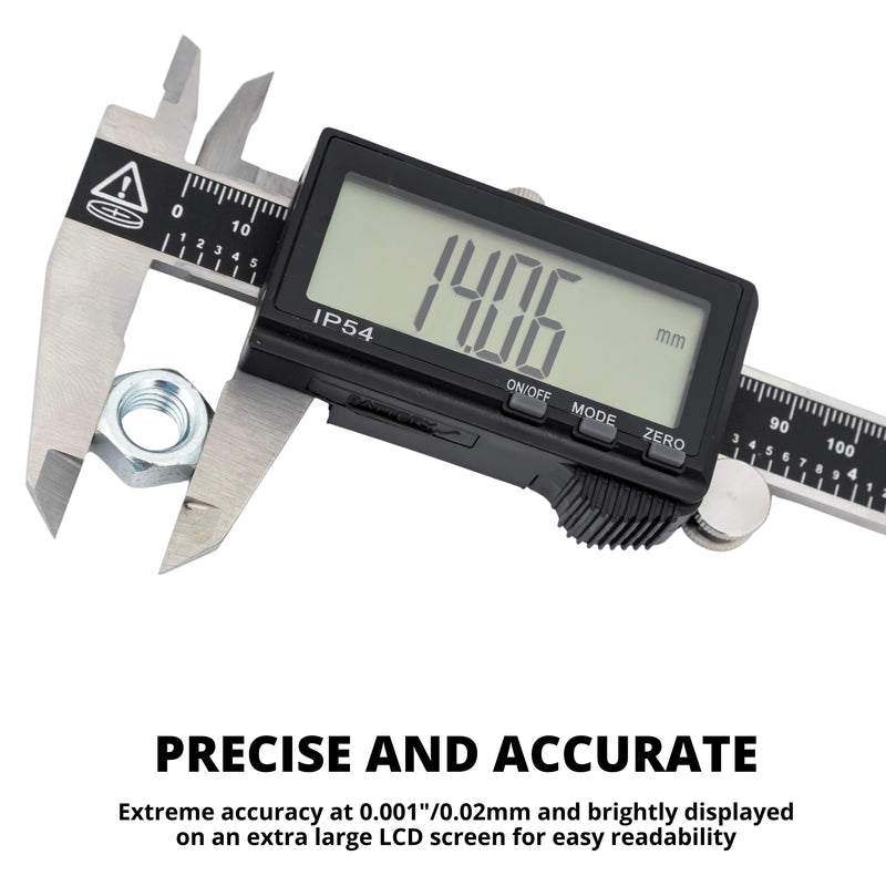 NEIKO 01401A 6-Inch Electronic Digital Caliper, Stainless Steel, Extra Large LCD Screen, Measurement Conversions for Inches, Millimeters, and Fractions