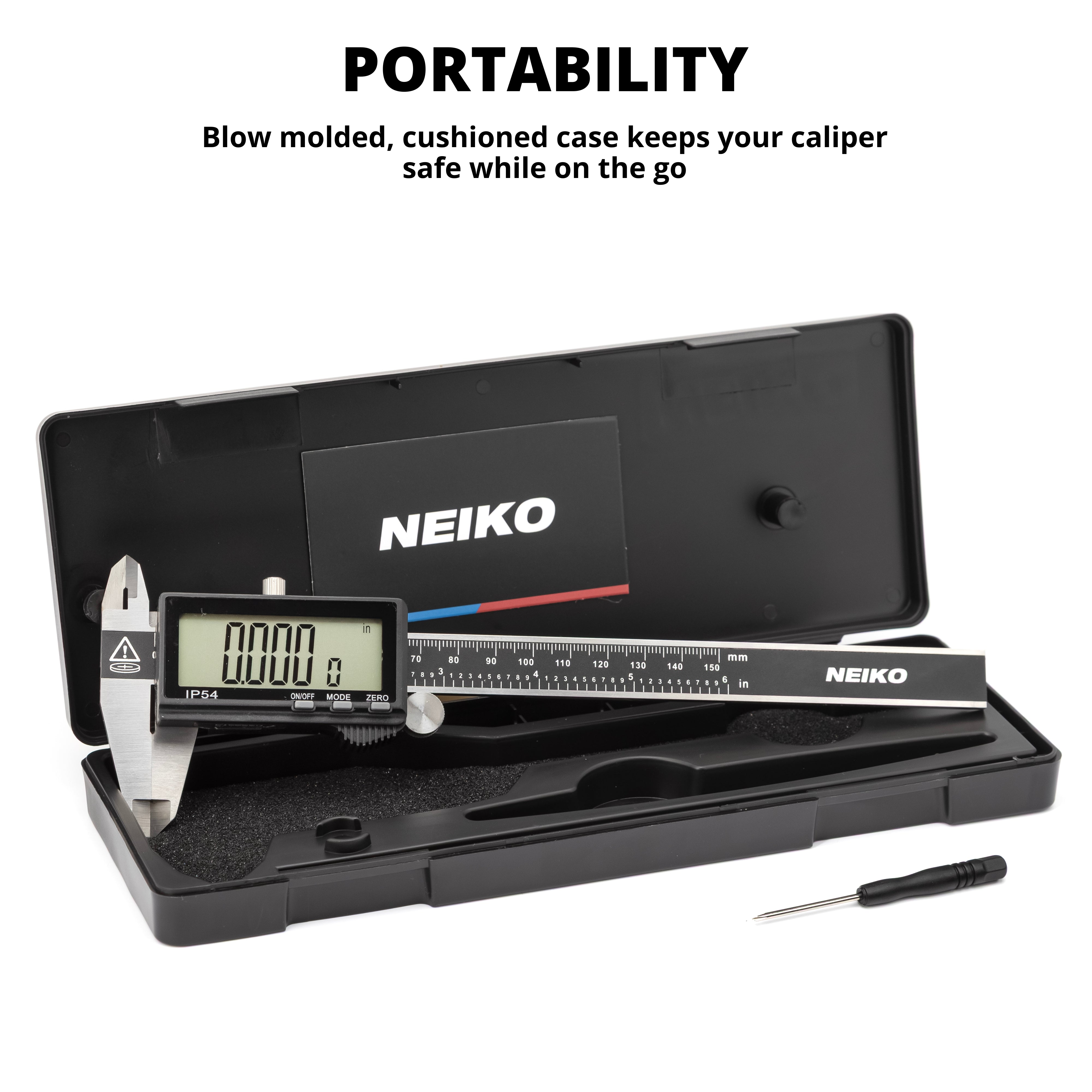 NEIKO 01401A 6-Inch Electronic Digital Caliper, Stainless Steel, Extra Large LCD Screen, Measurement Conversions for Inches, Millimeters, and Fractions