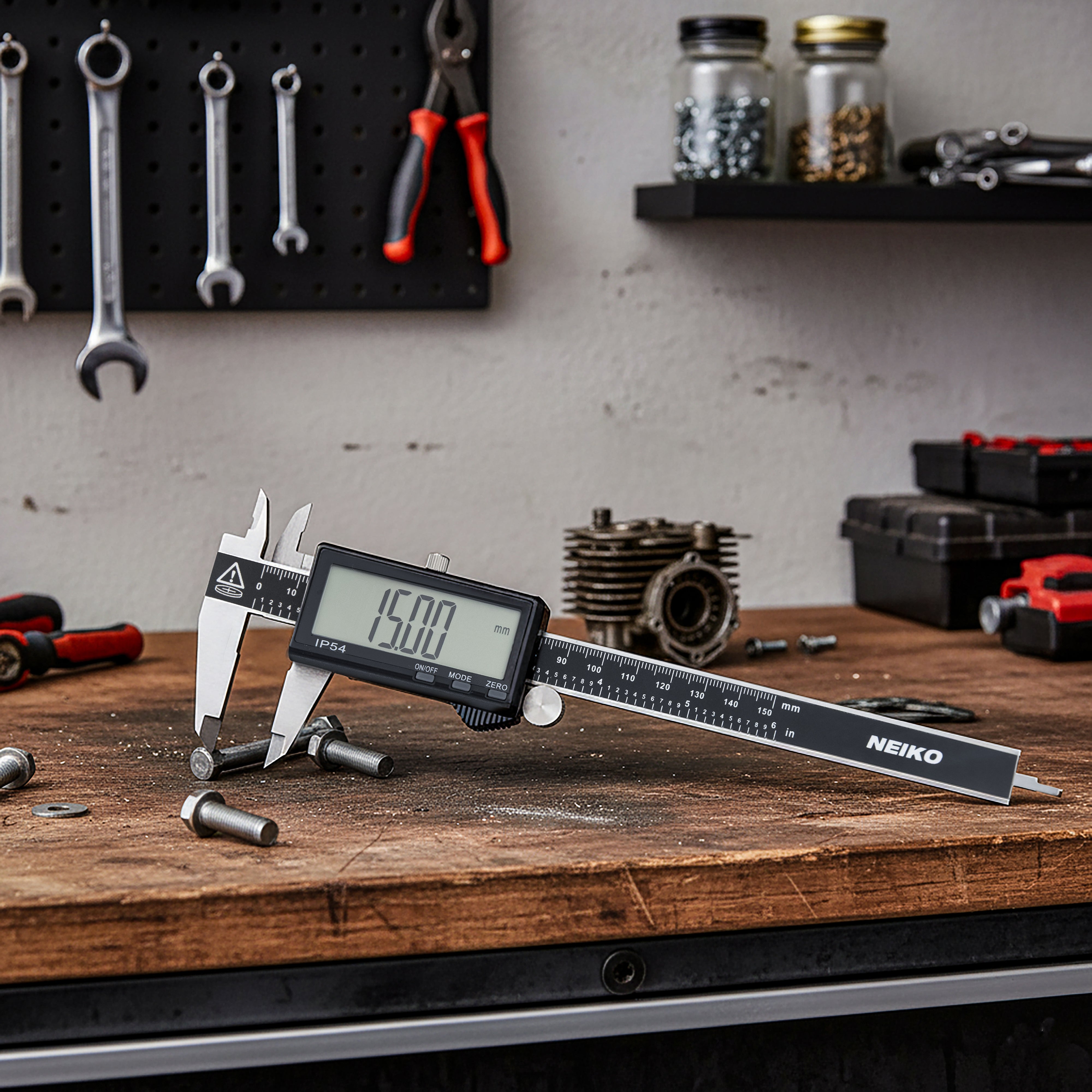 NEIKO 01401A 6-Inch Electronic Digital Caliper, Stainless Steel, Extra Large LCD Screen, Measurement Conversions for Inches, Millimeters, and Fractions