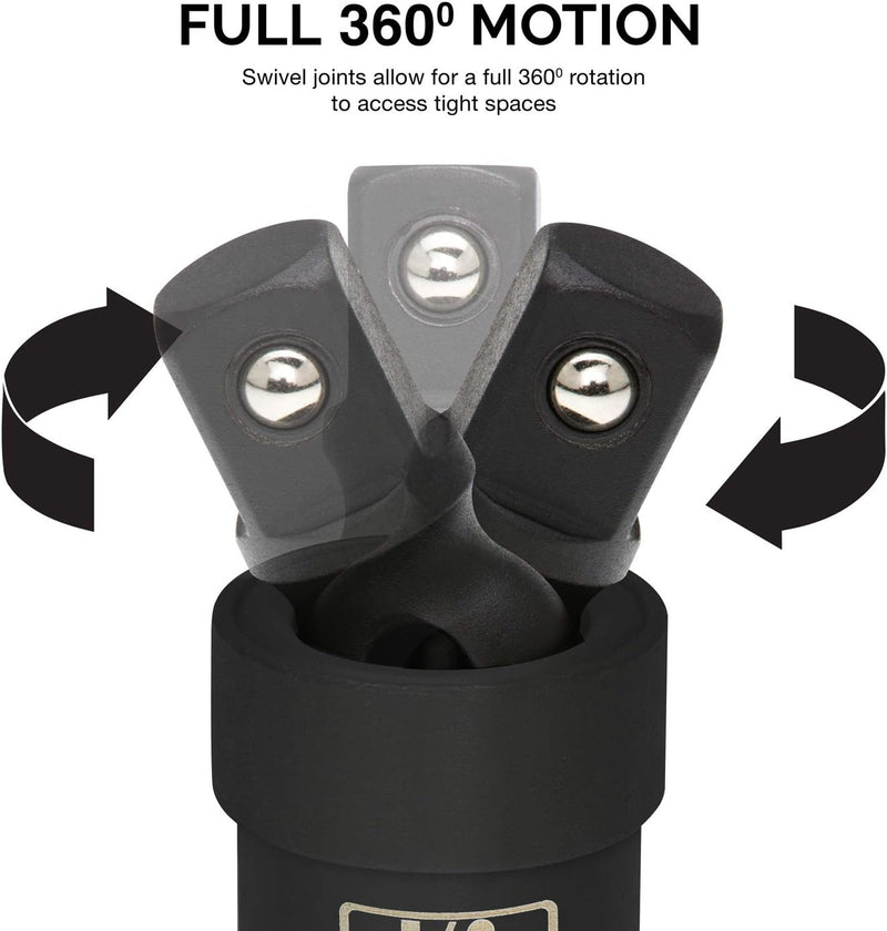 Jeu De Douilles Flexibles Wobble - 3 Pièces - Rotation 360° - Pour Accès Aux Endroits Serrés Mécanique Auto - 6