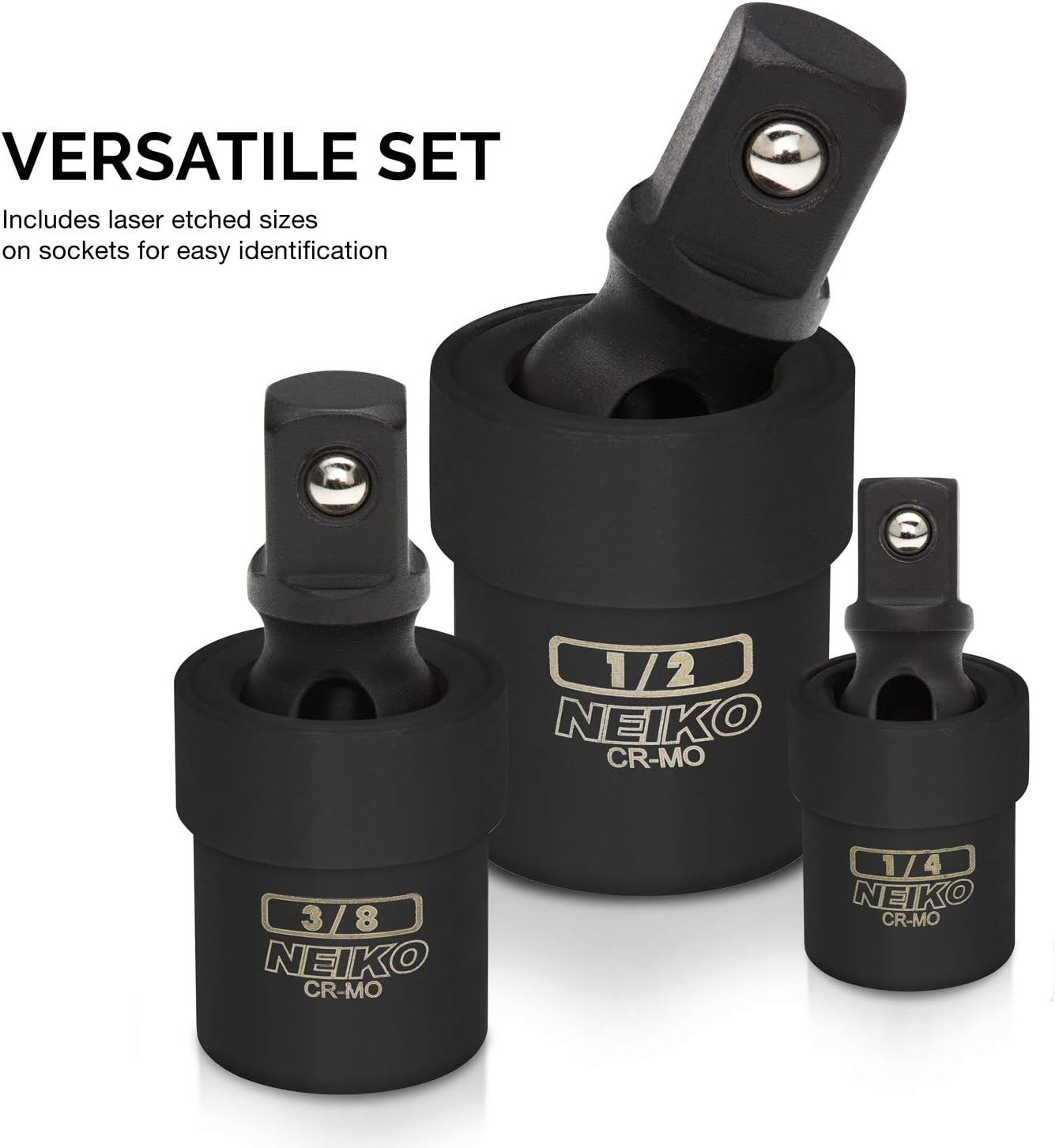 Impact Universal Joint Socket Set — 1/4", 3/8", 1/2" Drives, Cr-Mo (3-Piece)