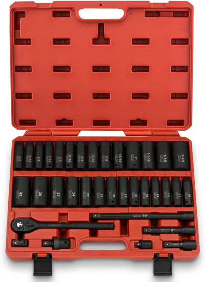 1/2" Drive Deep Impact Socket Set — SAE & Metric, 72-Tooth Ratchet (35-Piece)