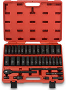 NEIKO 02446A 1/2" Impact Socket Set, 35 Piece, Deep Socket Kit Assortment, Standard SAE (3/8”-1-1/4”) and Metric MM (10-32mm) Sizes, Includes Ratchet Handle and Impact Extension Bars