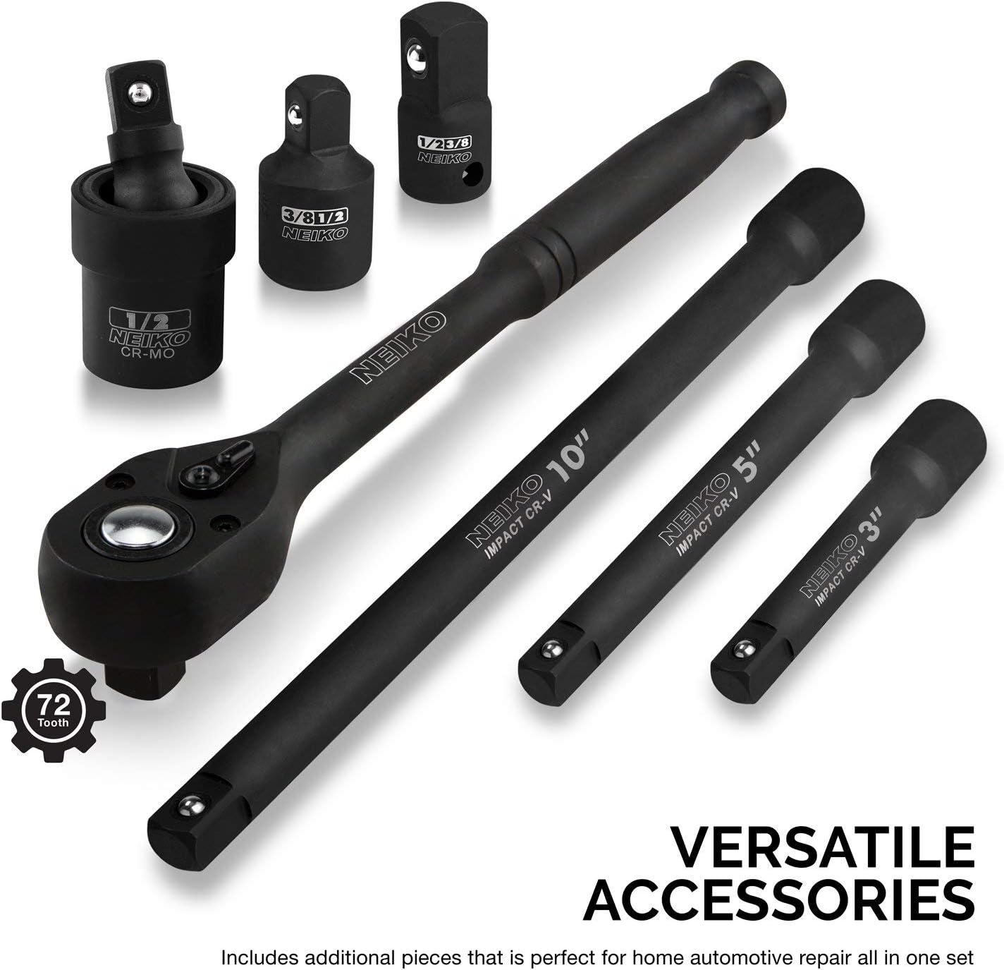 1/2" Drive Deep Impact Socket Set — SAE & Metric, 72-Tooth Ratchet (35-Piece)