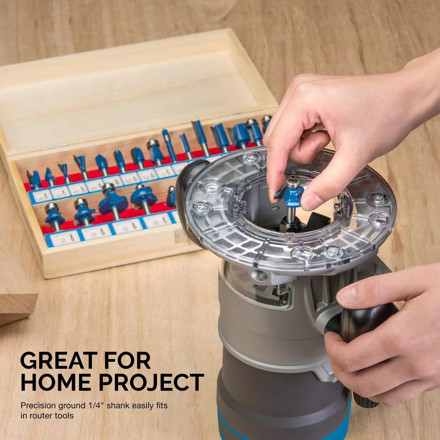 Tungsten Carbide Router Bit Set, Woodworking Tools & Accessories, 1/4" Shank (24-Piece)