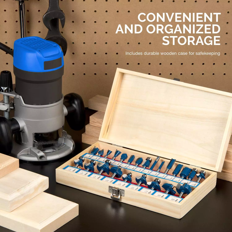 HILTEX 10108 Tungsten Carbide Router Bit Set, Woodworking Tools and Accessories, 1/4-Inch Shank, 24-Piece Set