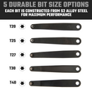 NEIKO 01325A Ultra Low Profile Offset Screwdriver Torx Set, 5 Pc, Heavy Duty S2 Steel Construction, 10mm Bit Depth, Angled Hex Bit, Bent Screwdriver for Tight Spaces, Allen Wrench Keychain