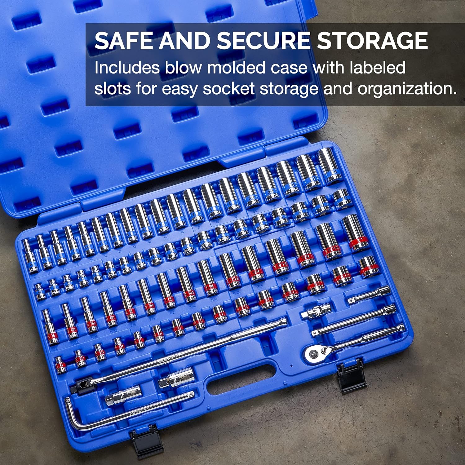 3/8" Drive Color-Coded Mechanics Socket Set — Metric & SAE, Deep & Shallow, CrV (76-Piece)