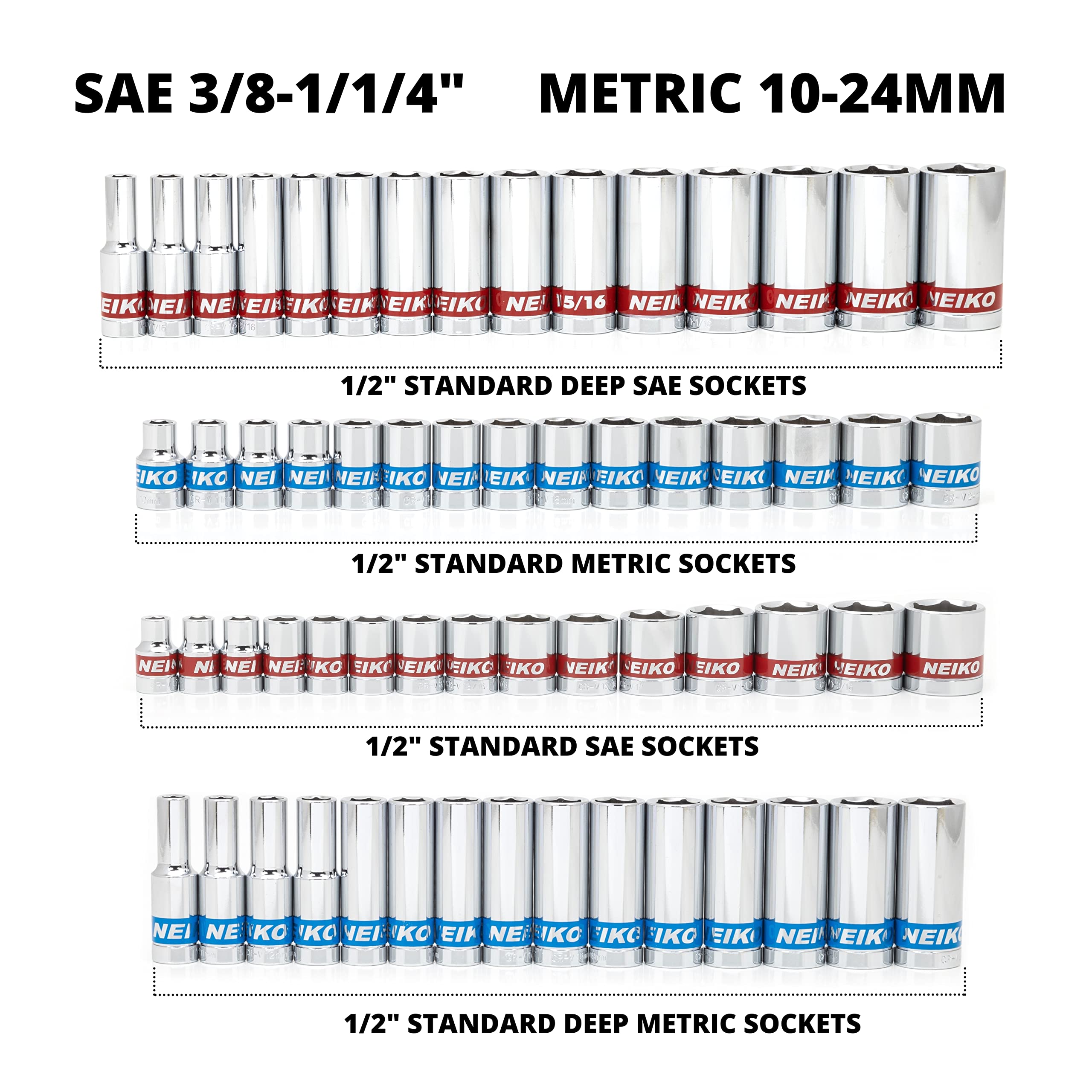 Neiko 02479A 1/2 Inch-Drive Colored Mechanics Tool Ratchet, Socket