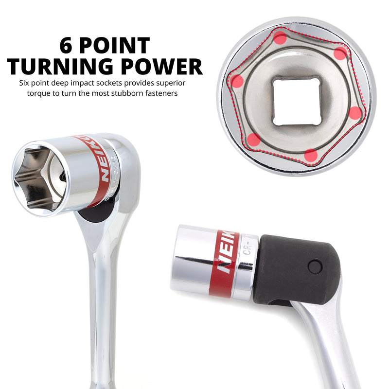 Neiko 02479A 1/2 Inch-Drive Colored Mechanics Tool Ratchet, Socket Set, 68 Piece Standard and Deep SAE Sizes 3/8" to 1-1/4" Metric Sizes 10 mm to 24 mm Made with CrV Steel for Auto Repair