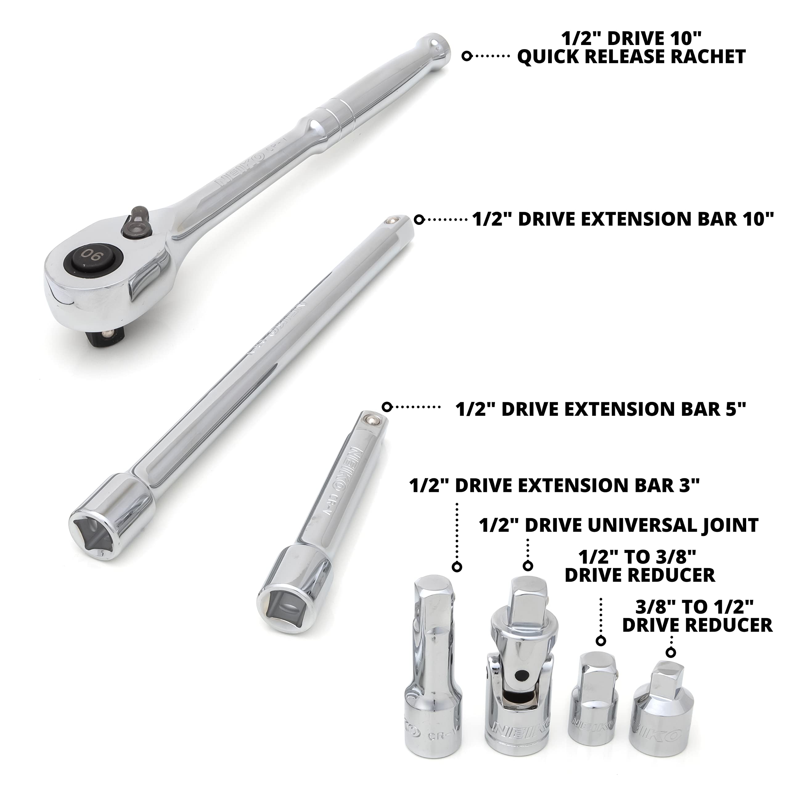 1/2 Inch-Drive Colored Mechanics Tool Ratchet (68-Piece)