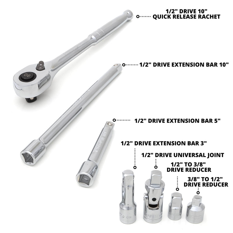 Neiko 02479A 1/2 Inch-Drive Colored Mechanics Tool Ratchet, Socket Set, 68 Piece Standard and Deep SAE Sizes 3/8" to 1-1/4" Metric Sizes 10 mm to 24 mm Made with CrV Steel for Auto Repair