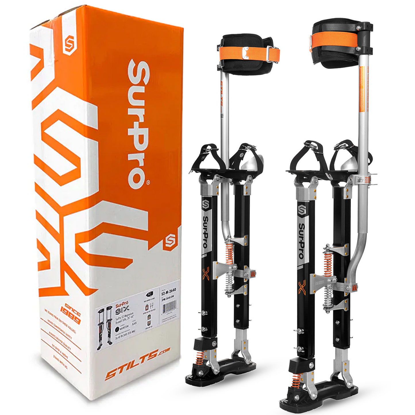 SurPro Single-Sided Drywall Stilts, Magnesium Base, 21” - 31” Height, QuadLock Contractor-Grade Stilts with Patented FLEXION Foot System (S1X-M-2131) for Drywallers, Painters, Stilts Drywall