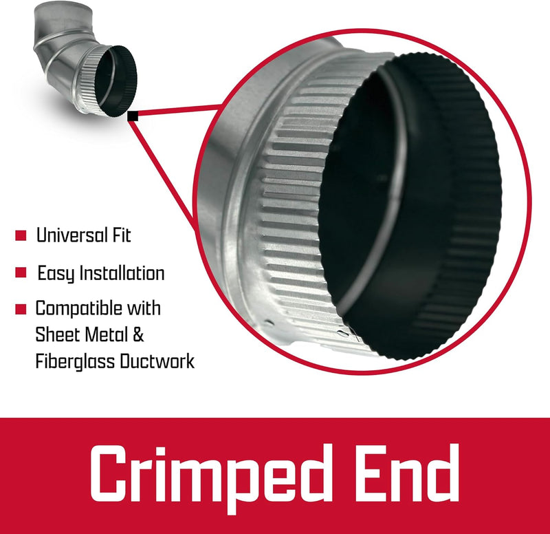 Mitchell Metal 4" Adjustable Duct Elbow 90 Degree HVAC - Galvanized Sheet Metal 26-Gauge Duct Connector - Ideal for Round Tube Air Ventilation & Vent Pipe Ductwork (4 Inch)