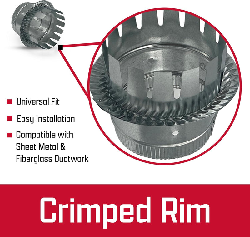 HVAC Ductboard Starting Collar with Crimp, Galvanized Sheet Metal 26-Gauge, Made in USA (6 Inch)