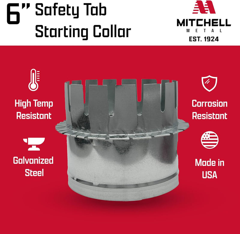 HVAC Safety Tab Starting Collar, Galvanized Sheet Metal 26-Gauge, Made in USA (6 Inch)