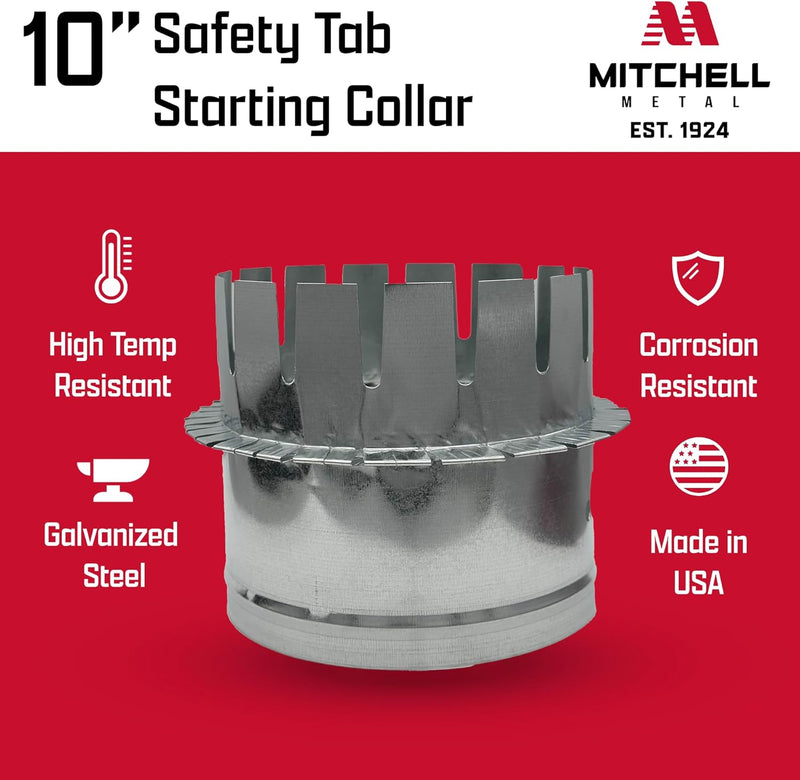 HVAC Ductboard Starting Collar, Galvanized Sheet Metal 26-Gauge, Made in USA (10 Inch)