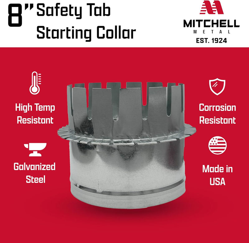 HVAC Safety Tab Starting Collar, Galvanized Sheet Metal 26-Gauge, Made in USA (8 Inch)