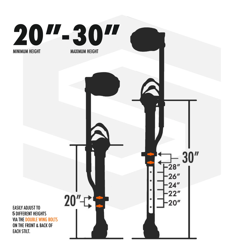 SurPro Double-Sided Drywall Stilts, Aluminum Base, 20” - 30” Height, QuadLock Contractor-Grade Stilts (S2-A-2030) for Drywallers, Painters, Ceiling Work, Stilts Drywall