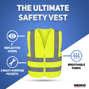 NEIKO 54083A Safety Vest, Size Medium for Adults, 2 Pockets, High Visibility Vest, Reflective Strips, Neon Yellow Vest, Zipper Front, Reflective Vest For Men & Women, Work Vest, Security Vest & Hi Vis