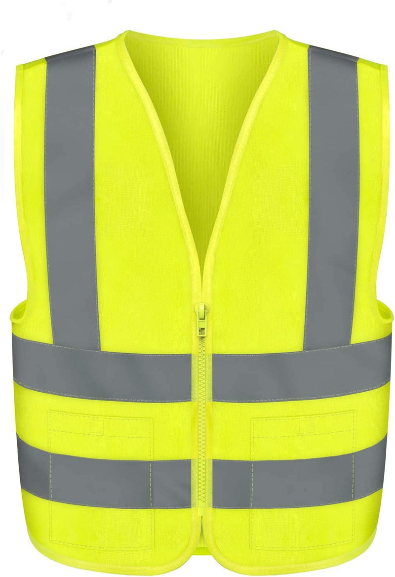 NEIKO 54080A Safety Vest, Size XX-Small for Kids, 2 Pockets, High Visibility Vest, Reflective Strips, Neon Yellow Vest, Zipper Front, Reflective Vest For Men & Women, Work Vest, Security Vest & Hi Vis