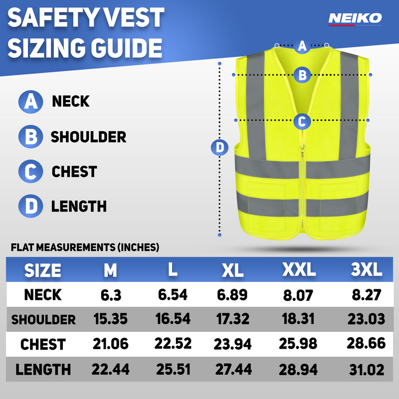 NEIKO 54080A Safety Vest, Size XX-Small for Kids, 2 Pockets, High Visibility Vest, Reflective Strips, Neon Yellow Vest, Zipper Front, Reflective Vest For Men & Women, Work Vest, Security Vest & Hi Vis